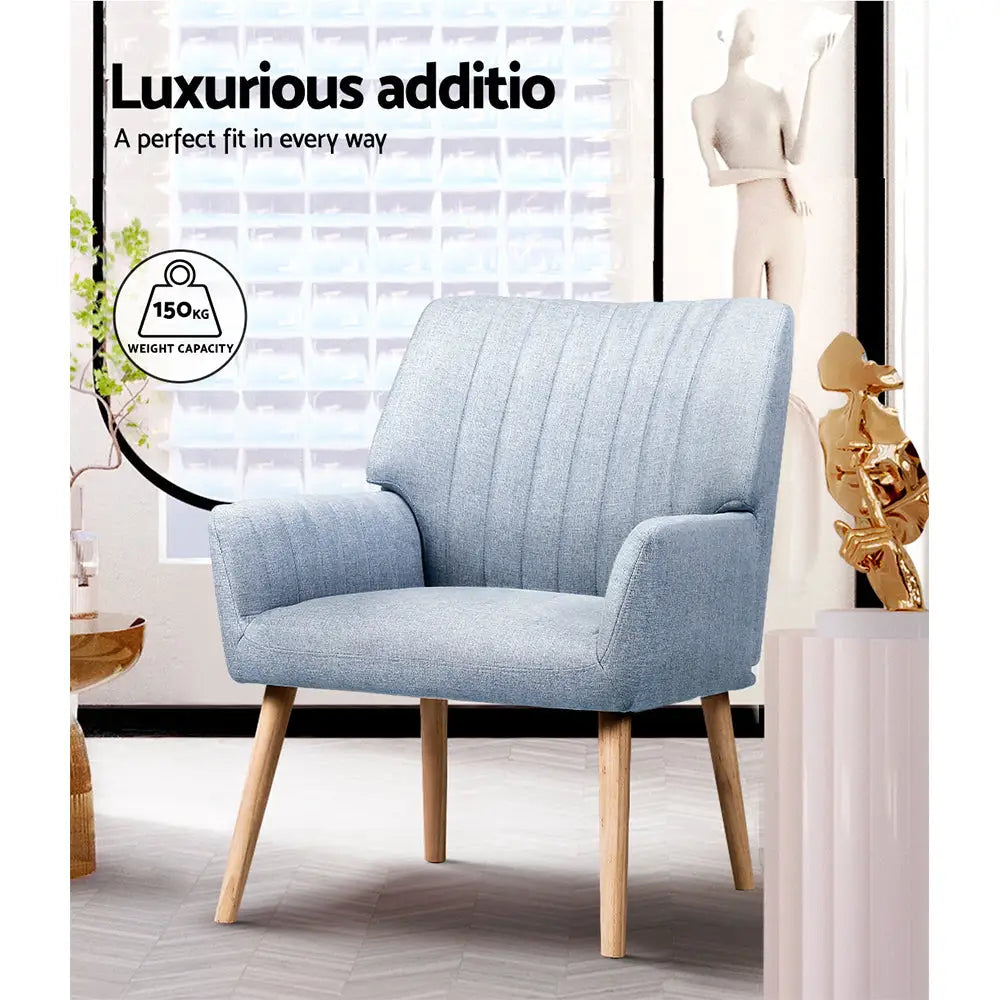 Artiss Armchair Fabric Blue Grey Sebastini - Furniture > Bar Stools & Chairs > Arm Chairs & Recliners