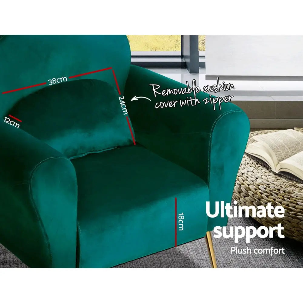 Artiss Armchair Green Velvet Caroline - Furniture > Living Room