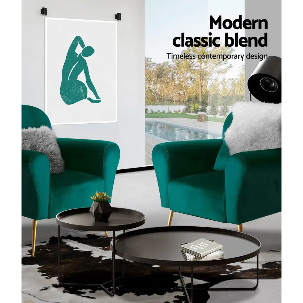 Artiss Armchair Green Velvet Caroline - Furniture > Living Room