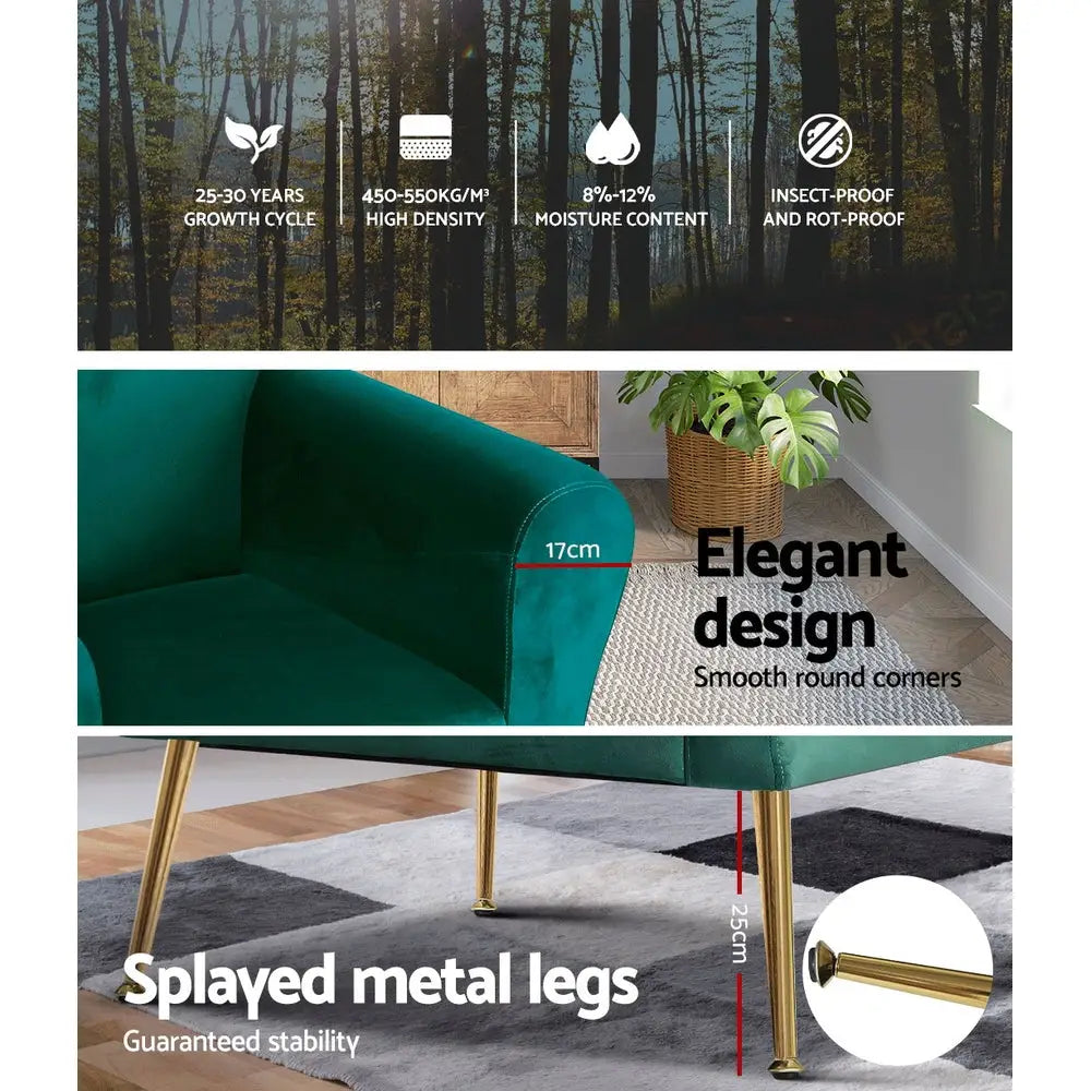 Artiss Armchair Green Velvet Caroline - Furniture > Living Room