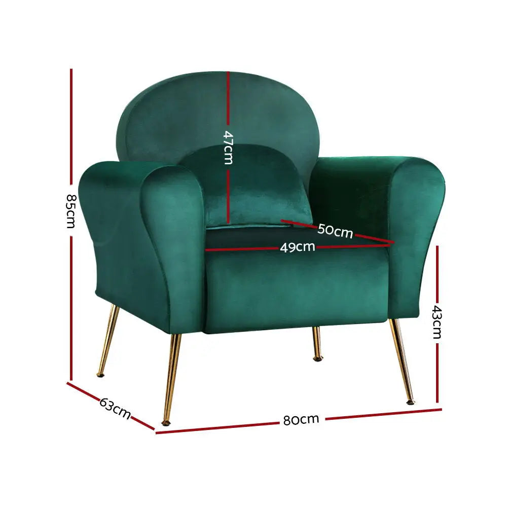 Artiss Armchair Green Velvet Caroline - Furniture > Living Room
