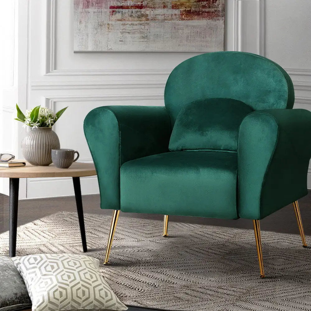 Artiss Armchair Green Velvet Caroline - Furniture > Living Room