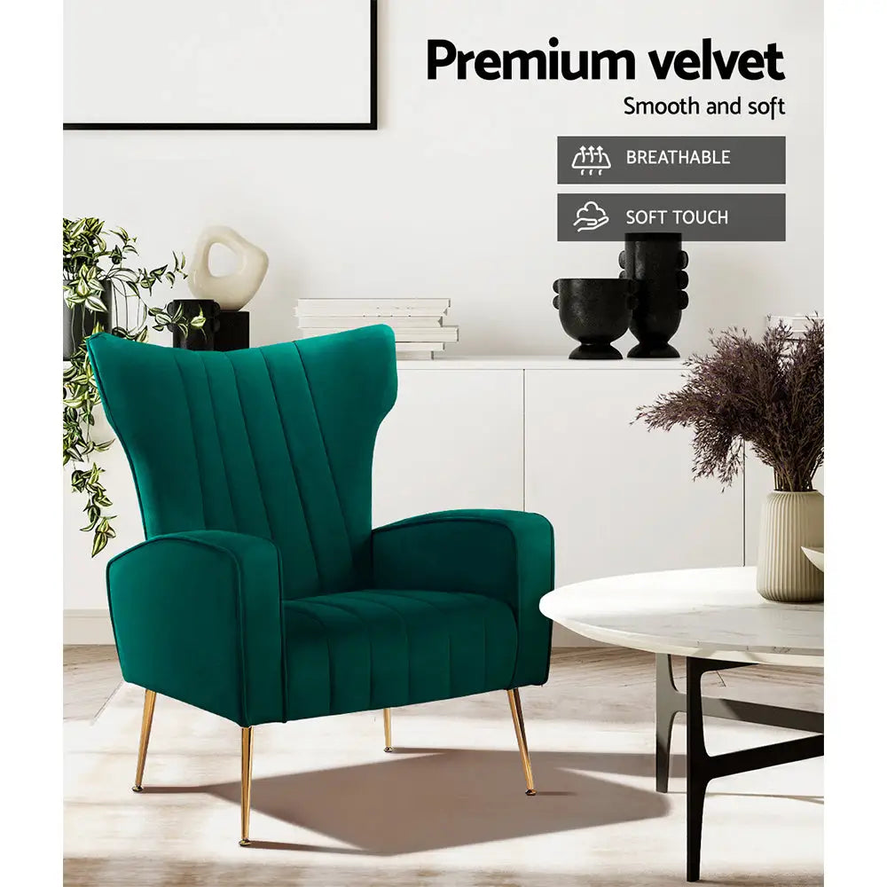 Artiss Armchair Green Velvet Kate - Furniture > Living Room