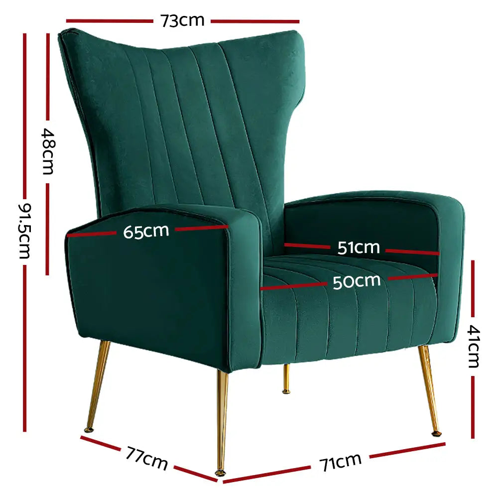 Artiss Armchair Green Velvet Kate - Furniture > Living Room