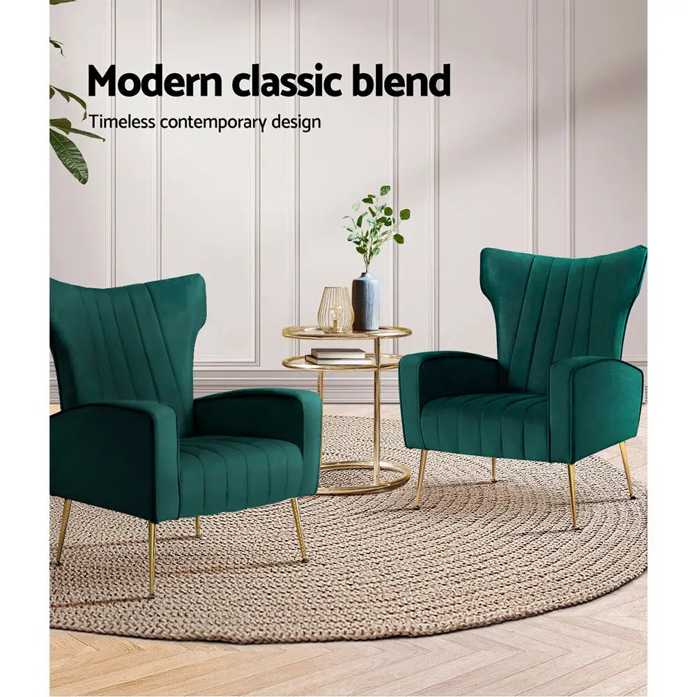Artiss Armchair Green Velvet Kate - Furniture > Living Room