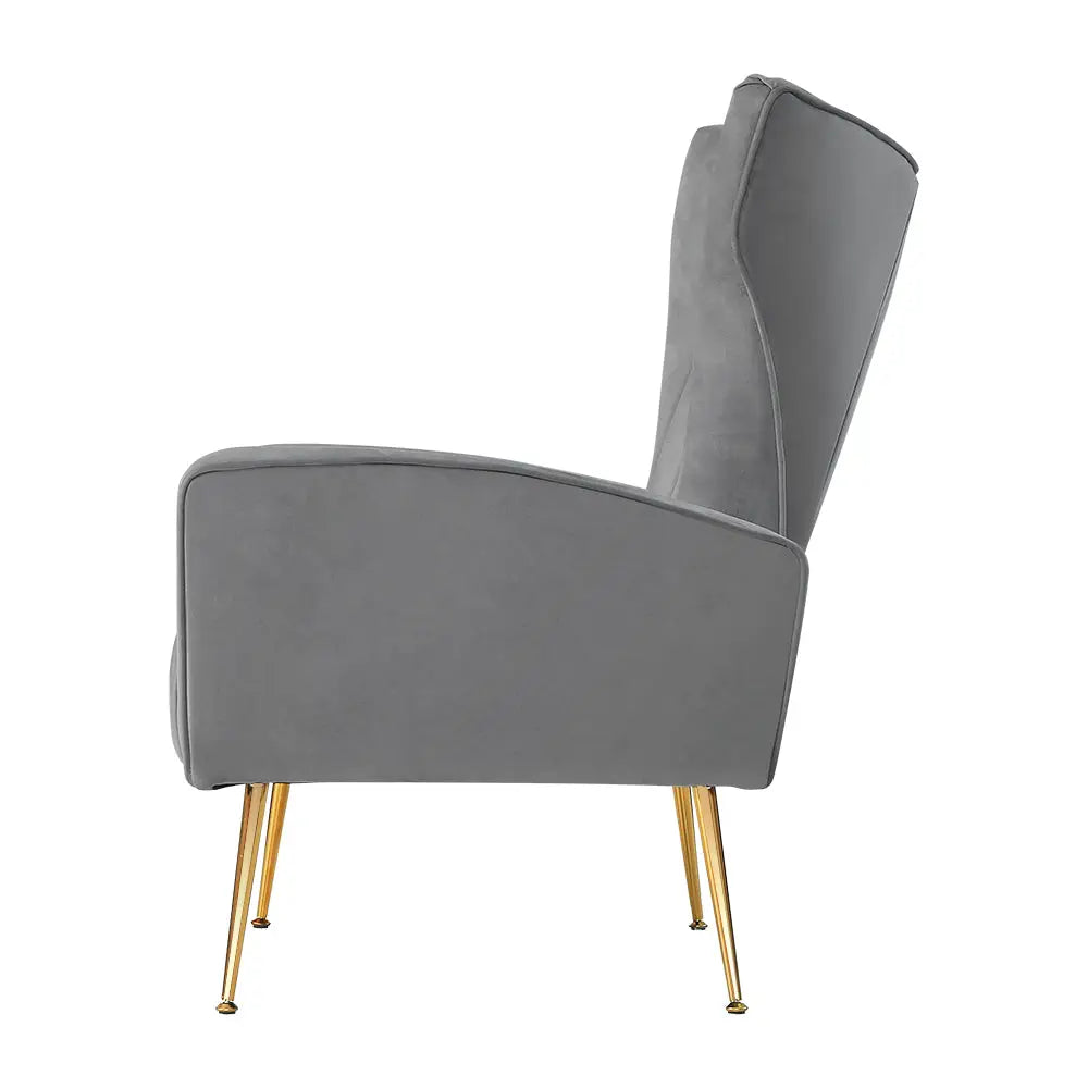 Artiss Armchair Grey Velvet Kate - Furniture > Living Room