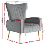 Artiss Armchair Grey Velvet Kate - Furniture > Living Room