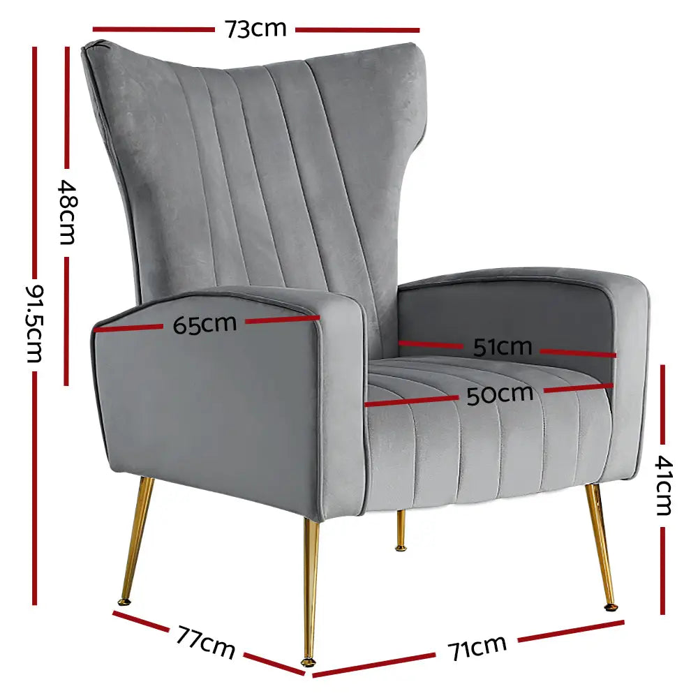 Artiss Armchair Grey Velvet Kate - Furniture > Living Room