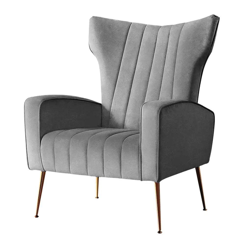 Artiss Armchair Grey Velvet Kate - Furniture > Living Room