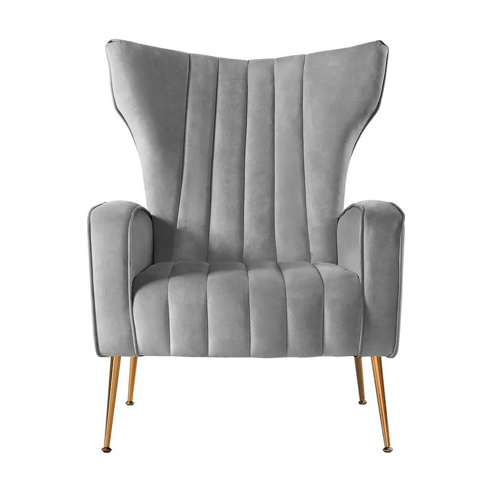 Artiss Armchair Grey Velvet Kate - Furniture > Living Room
