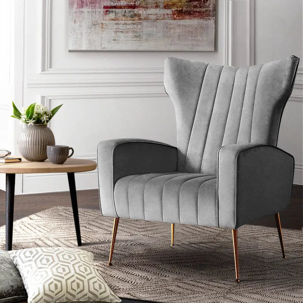 Artiss Armchair Grey Velvet Kate - Furniture > Living Room