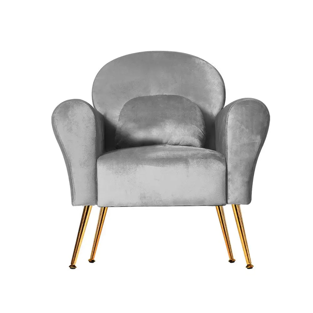Artiss Armchair Lounge Chair Accent Armchairs Chairs Sofa Grey Velvet Cushion - Furniture > Living Room