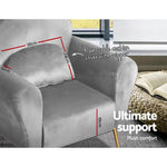 Artiss Armchair Lounge Chair Accent Armchairs Chairs Sofa Grey Velvet Cushion - Furniture > Living Room