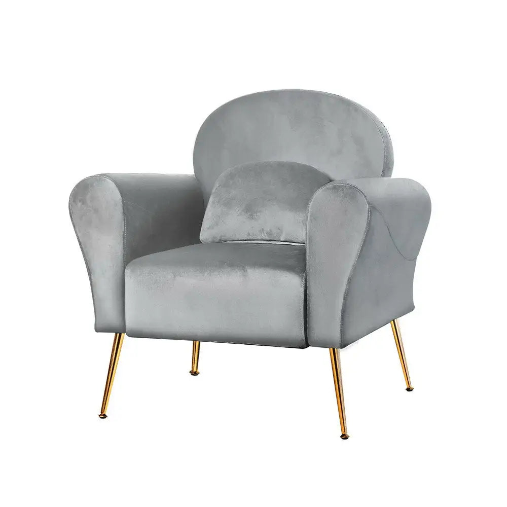 Artiss Armchair Lounge Chair Accent Armchairs Chairs Sofa Grey Velvet Cushion - Furniture > Living Room