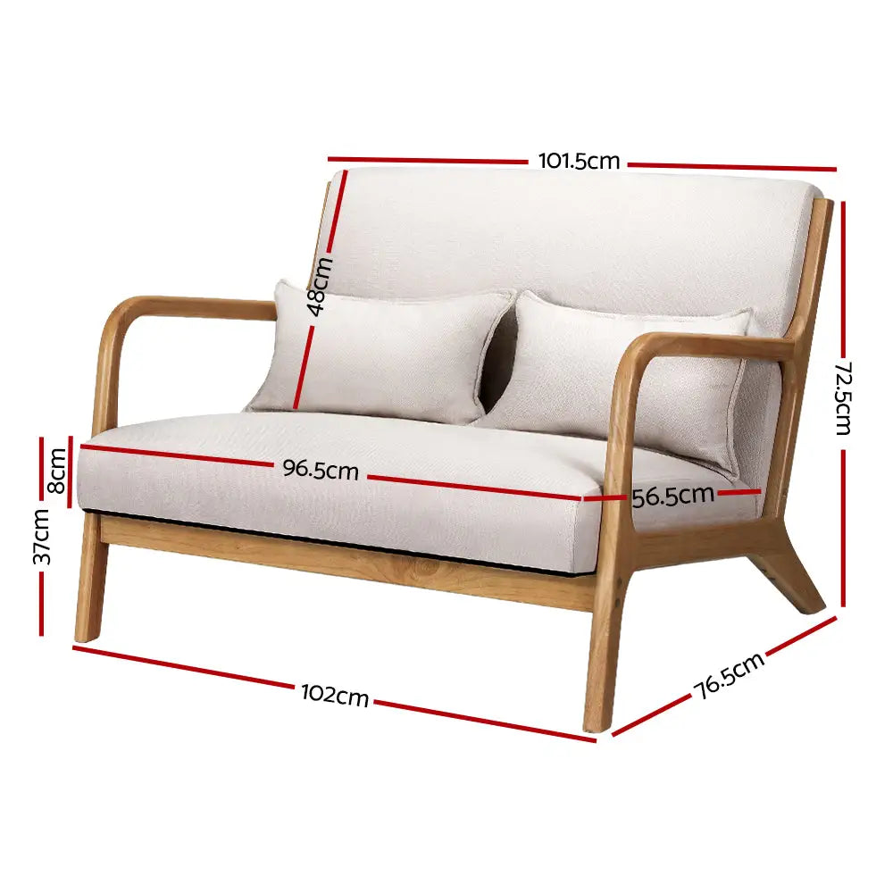 Artiss Armchair Lounge Chair Accent Armchairs Couch Sofa Loveseat Beige Wood - Furniture > Bar Stools & Chairs
