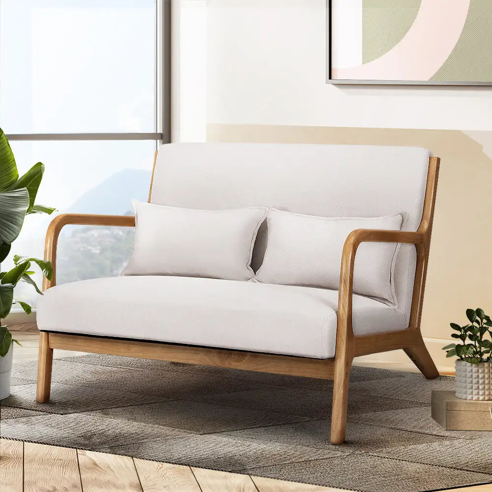 Artiss Armchair Lounge Chair Accent Armchairs Couch Sofa Loveseat Beige Wood - Furniture > Bar Stools & Chairs