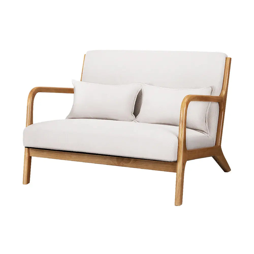 Artiss Armchair Lounge Chair Accent Armchairs Couch Sofa Loveseat Beige Wood - Furniture > Bar Stools & Chairs