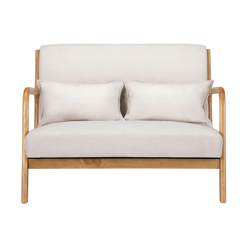 Artiss Armchair Lounge Chair Accent Armchairs Couch Sofa Loveseat Beige Wood - Furniture > Bar Stools & Chairs