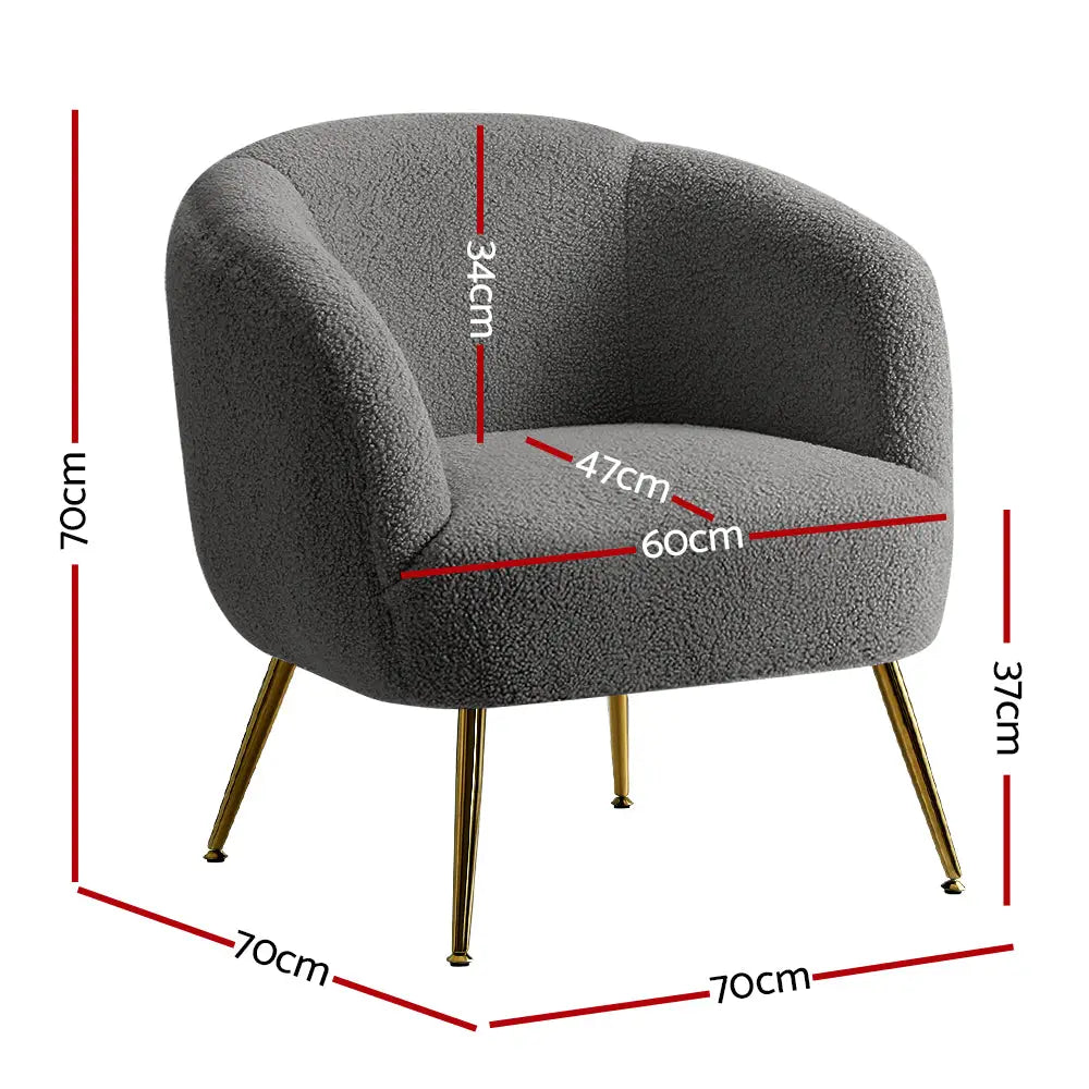 Artiss Armchair Lounge Chair Accent Chairs Arm Armchairs Sherpa Boucle Charcoal - Furniture > Living Room