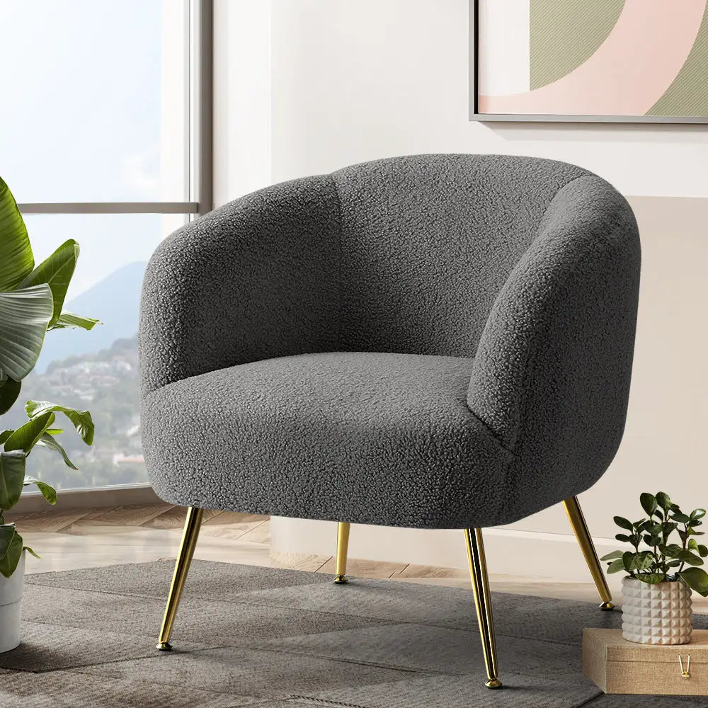 Artiss Armchair Lounge Chair Accent Chairs Arm Armchairs Sherpa Boucle Charcoal - Furniture > Living Room