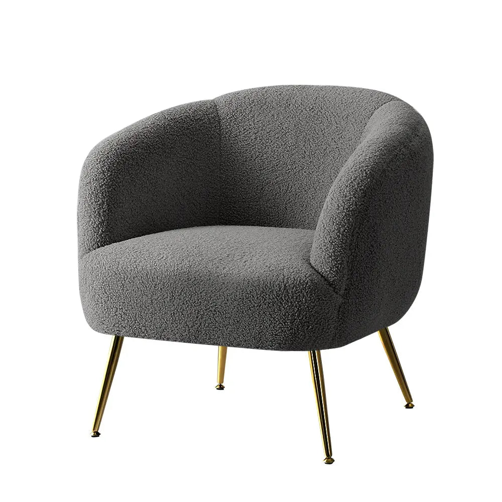 Artiss Armchair Lounge Chair Accent Chairs Arm Armchairs Sherpa Boucle Charcoal - Furniture > Living Room