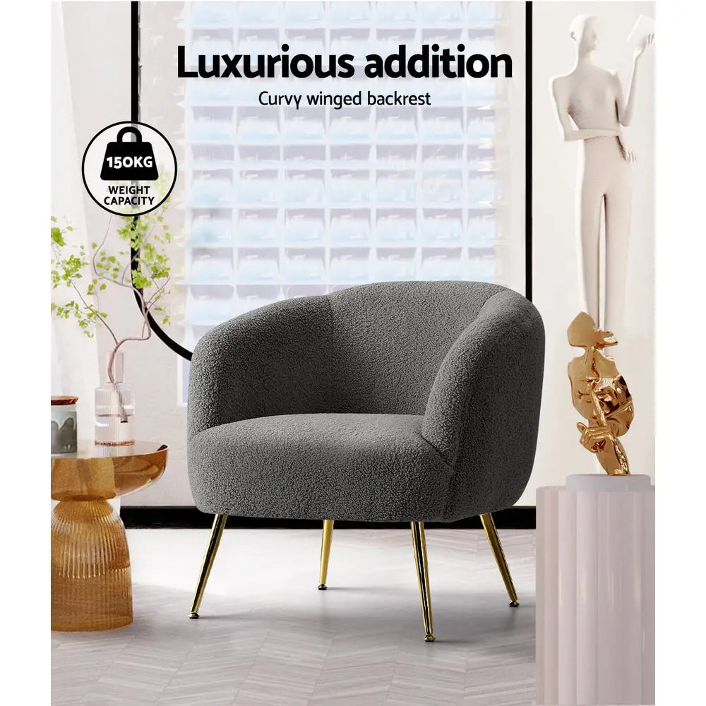 Artiss Armchair Lounge Chair Accent Chairs Arm Armchairs Sherpa Boucle Charcoal - Furniture > Living Room