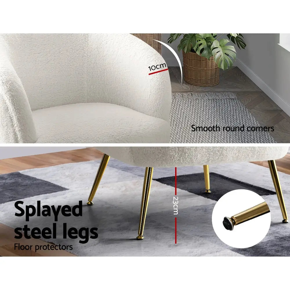 Artiss Armchair Lounge Chair Accent Chairs Armchairs Sherpa Boucle Sofa White - Furniture > Bar Stools & Chairs > Arm