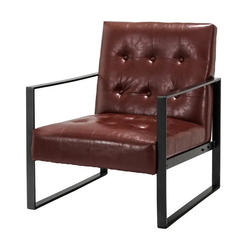 Artiss Armchair Lounge Chair Accent Chairs PU Leather Sofa Brown Metal Frame - Furniture > Bar Stools & Chairs > Arm