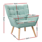 Artiss Armchair Lounge Chair Accent Chairs Sofa Linen Fabric Cushion Seat Blue - Furniture > Bar Stools & Chairs