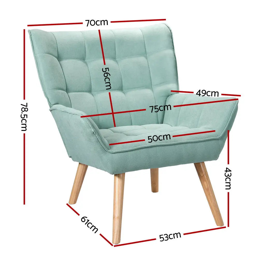 Artiss Armchair Lounge Chair Accent Chairs Sofa Linen Fabric Cushion Seat Blue - Furniture > Bar Stools & Chairs