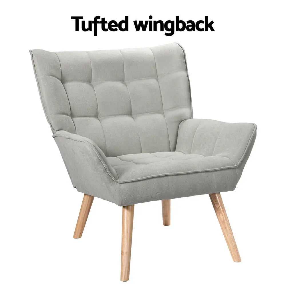 Artiss Armchair Lounge Chair Accent Chairs Sofa Linen Fabric Cushion Seat Grey - Furniture > Bar Stools & Chairs