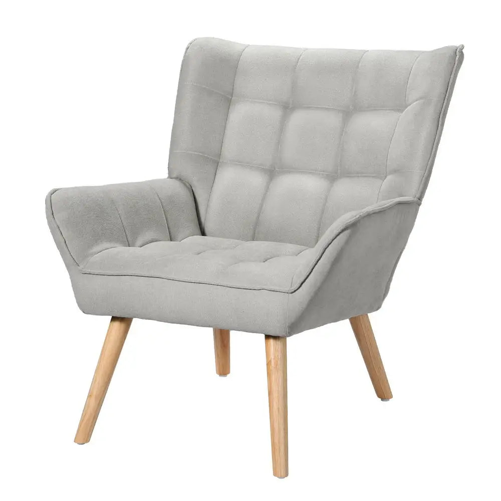 Artiss Armchair Lounge Chair Accent Chairs Sofa Linen Fabric Cushion Seat Grey - Furniture > Bar Stools & Chairs