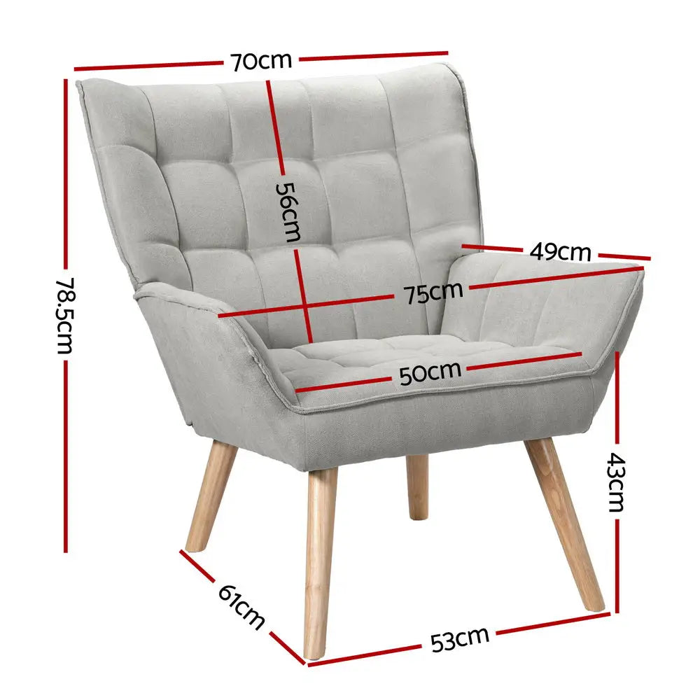 Artiss Armchair Lounge Chair Accent Chairs Sofa Linen Fabric Cushion Seat Grey - Furniture > Bar Stools & Chairs