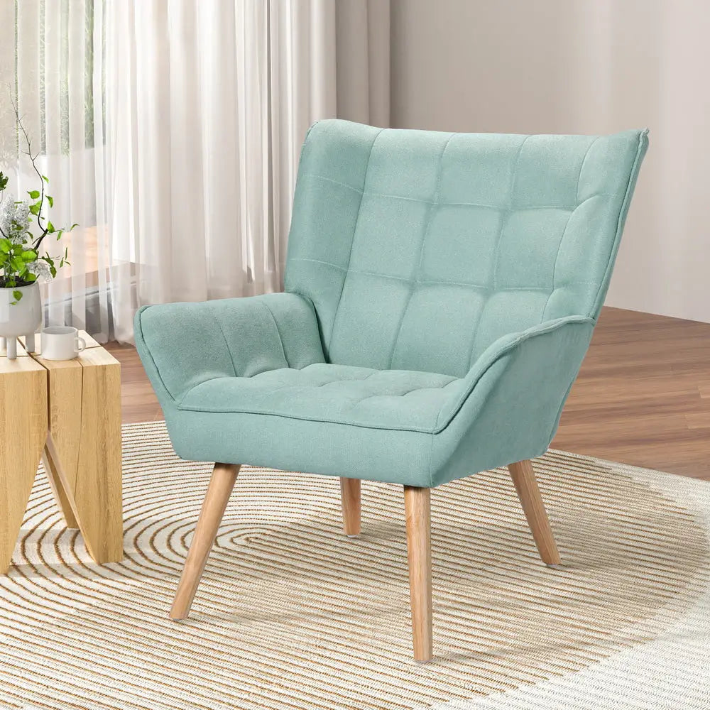 Artiss Armchair Lounge Chair Accent Chairs Sofa Linen Fabric Cushion Seat Blue - Furniture > Bar Stools & Chairs