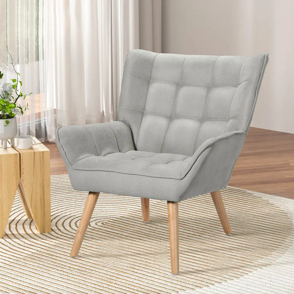 Artiss Armchair Lounge Chair Accent Chairs Sofa Linen Fabric Cushion Seat Grey - Furniture > Bar Stools & Chairs