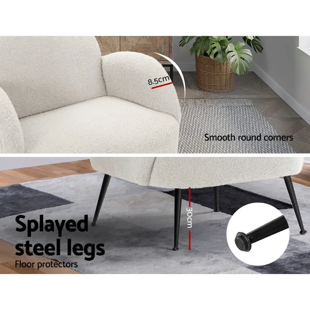 Artiss Armchair Lounge Chair Armchairs Accent Arm Chairs Sherpa Boucle White - Furniture > Living Room