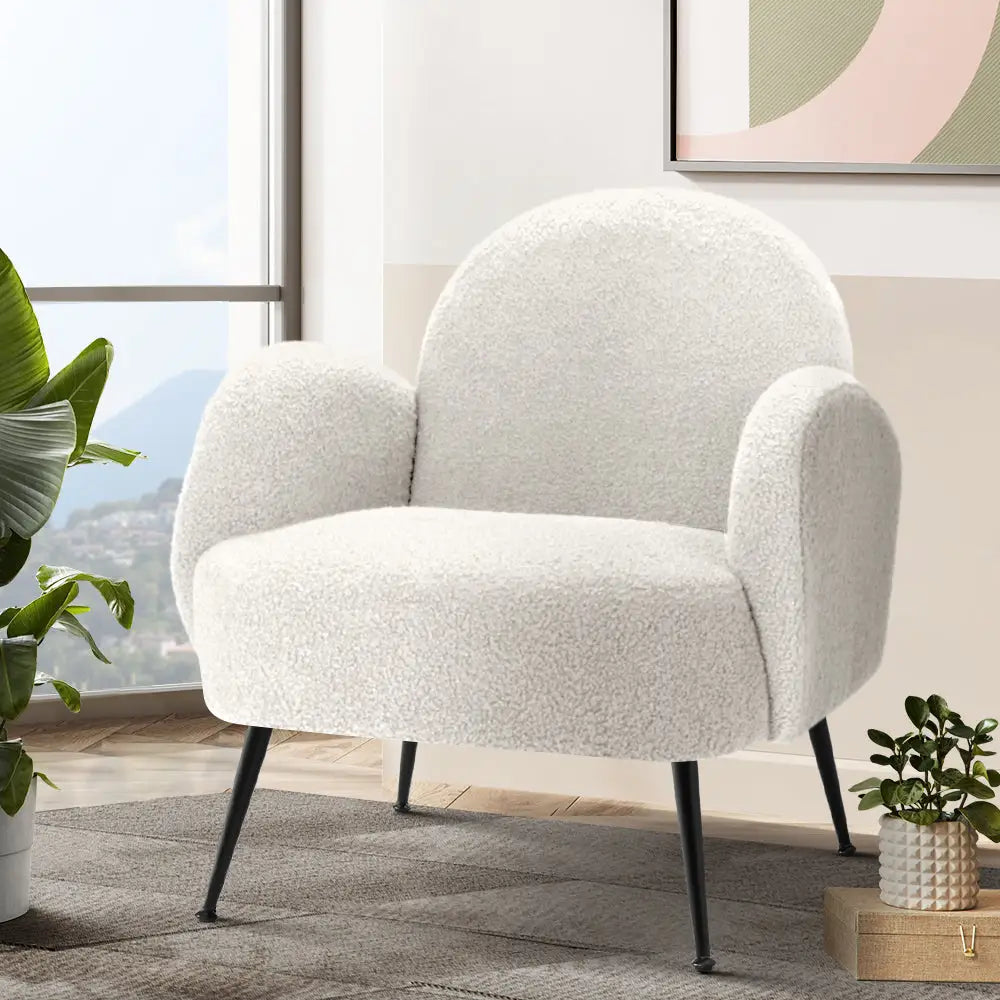 Artiss Armchair Lounge Chair Armchairs Accent Arm Chairs Sherpa Boucle White - Furniture > Living Room