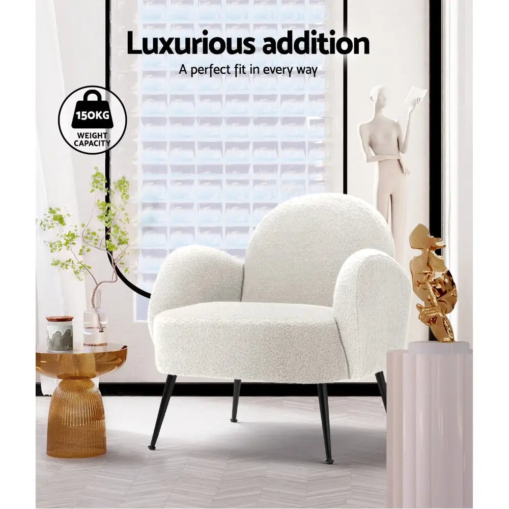 Artiss Armchair Lounge Chair Armchairs Accent Arm Chairs Sherpa Boucle White - Furniture > Living Room