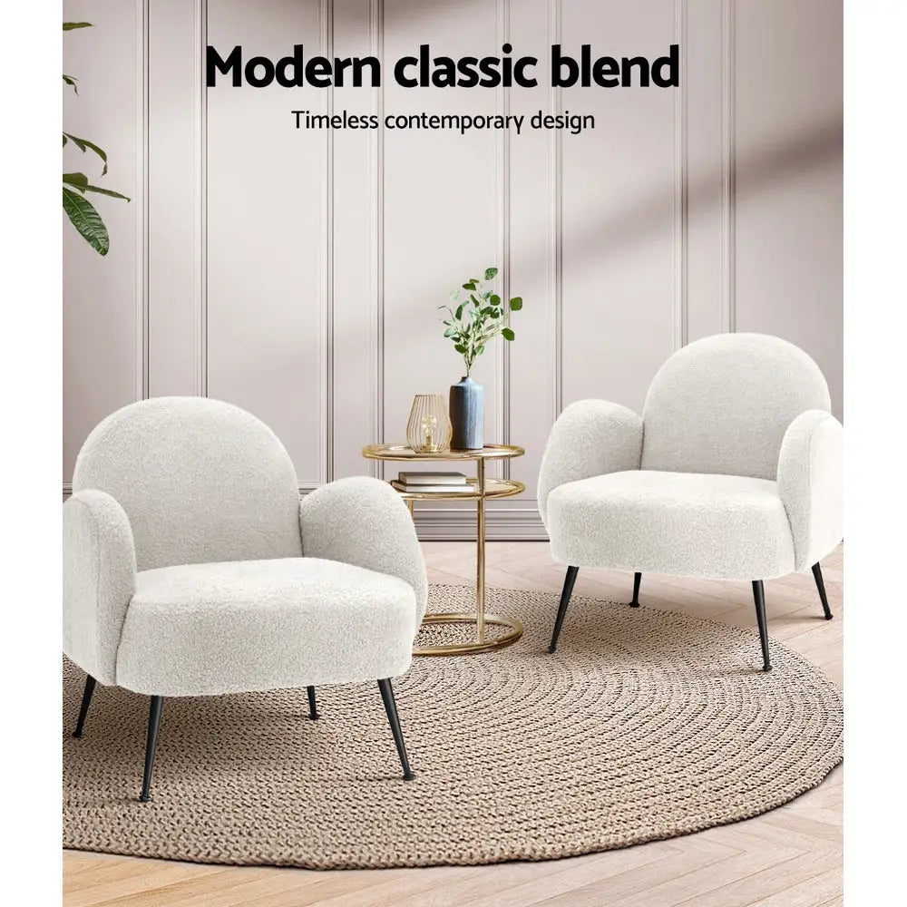 Artiss Armchair Lounge Chair Armchairs Accent Arm Chairs Sherpa Boucle White - Furniture > Living Room