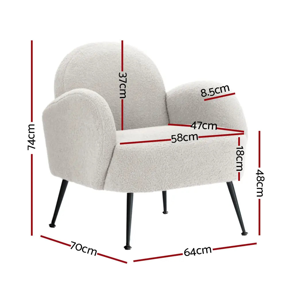Artiss Armchair Lounge Chair Armchairs Accent Arm Chairs Sherpa Boucle White - Furniture > Living Room
