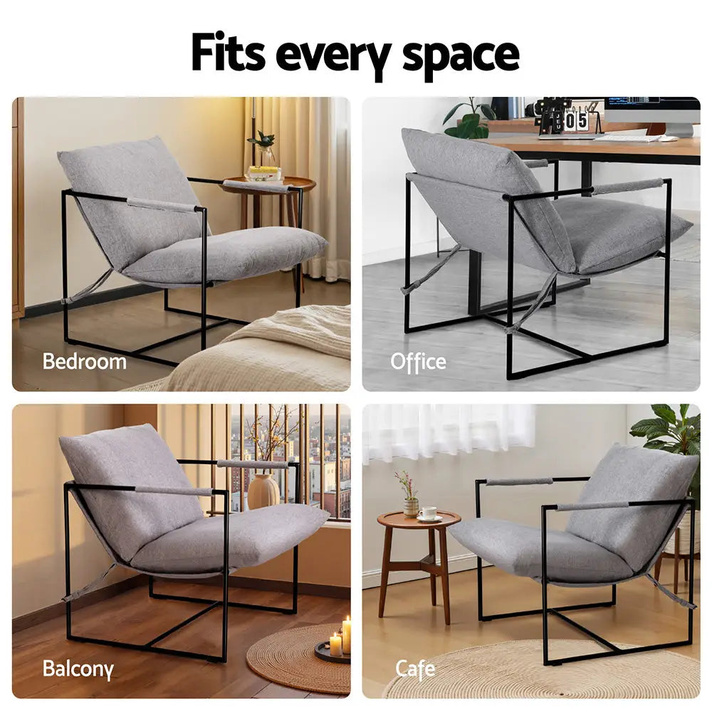 Artiss Armchair Lounge Chair Sling Grey - Furniture > Bar Stools & Chairs > Arm Chairs & Recliners