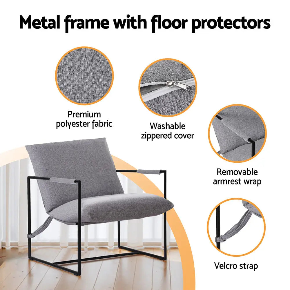 Artiss Armchair Lounge Chair Sling Grey - Furniture > Bar Stools & Chairs > Arm Chairs & Recliners