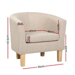 Artiss Armchair Lounge Chair Tub Accent Armchairs Fabric Sofa Chairs Beige - Furniture > Bar Stools & Chairs