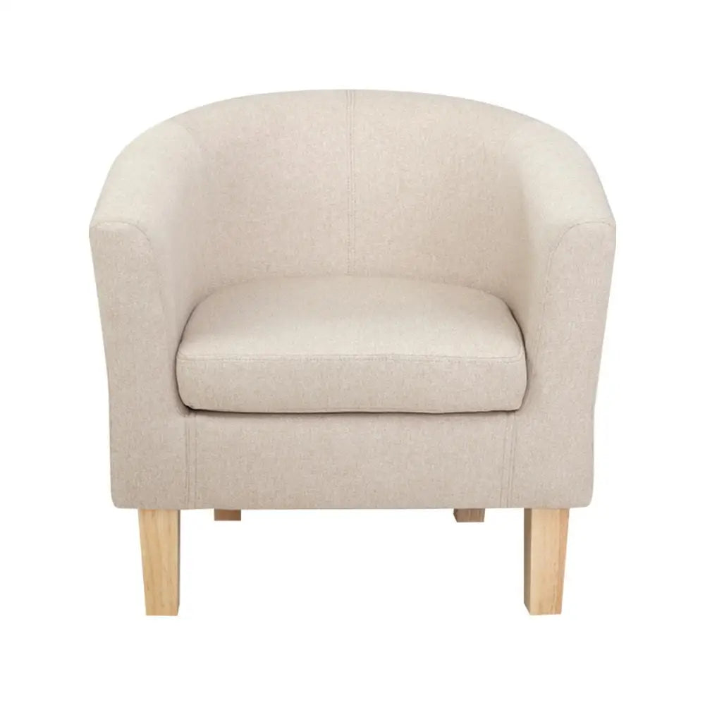 Artiss Armchair Lounge Chair Tub Accent Armchairs Fabric Sofa Chairs Beige - Furniture > Bar Stools & Chairs