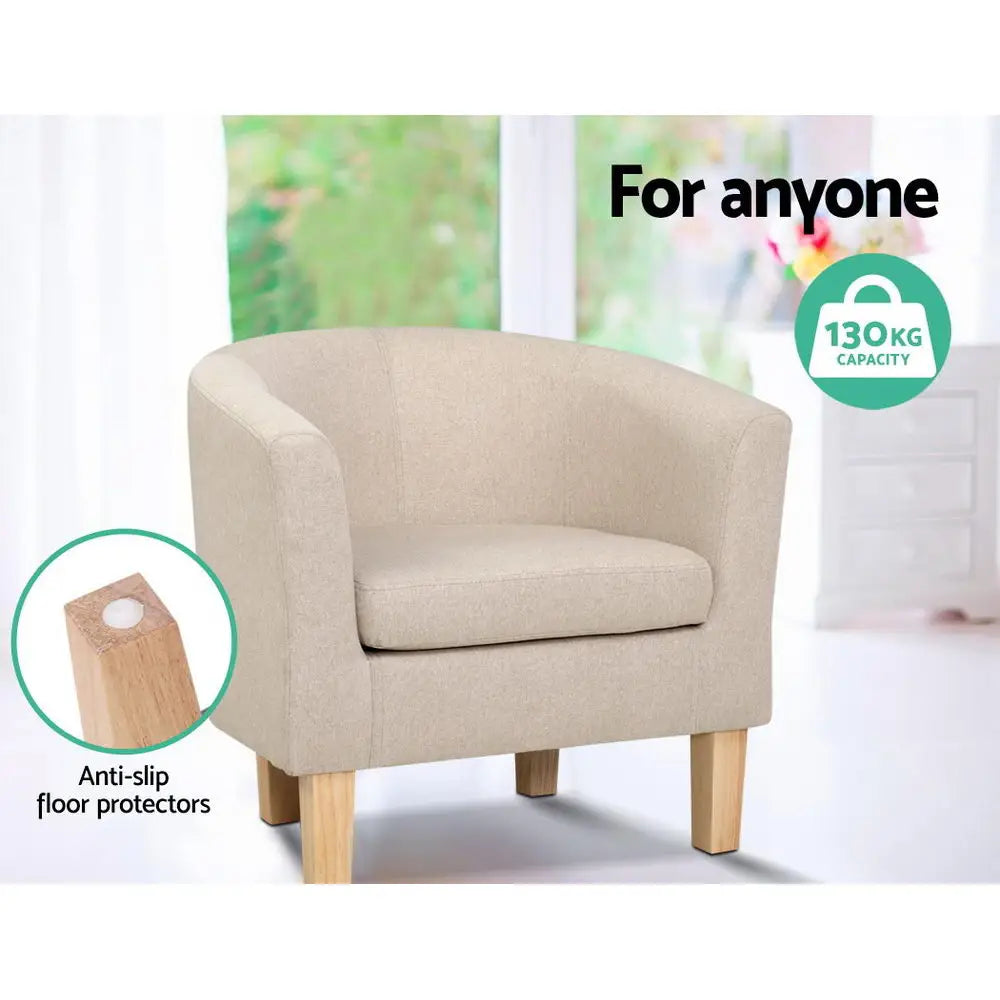 Artiss Armchair Lounge Chair Tub Accent Armchairs Fabric Sofa Chairs Beige - Furniture > Bar Stools & Chairs