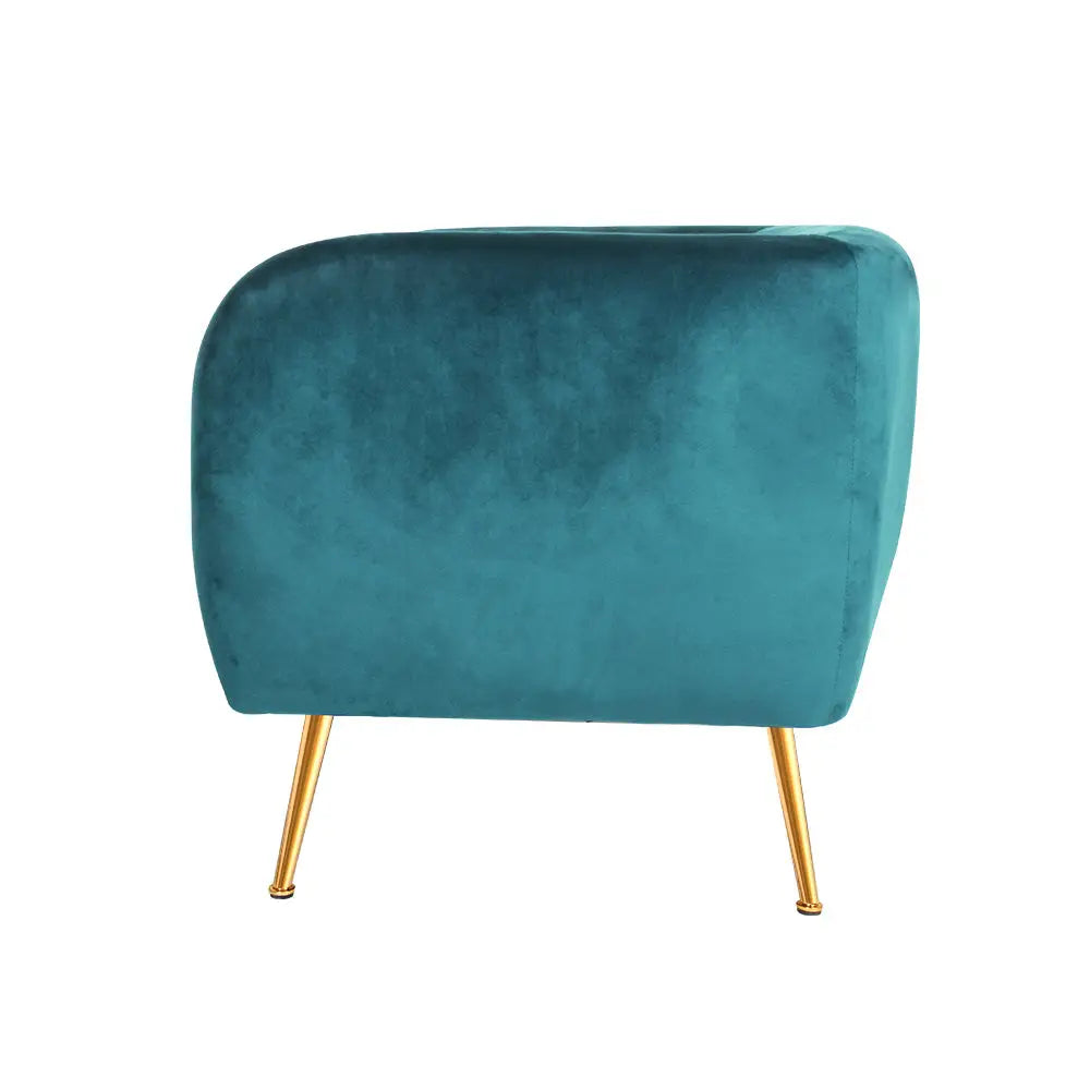 Artiss Armchair Lounge Sofa Arm Chair Accent Chairs Armchairs Couch Velvet Green - Furniture > Living Room
