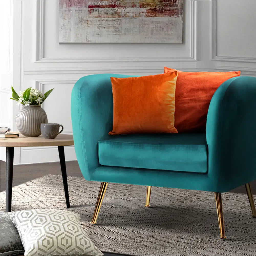 Artiss Armchair Lounge Sofa Arm Chair Accent Chairs Armchairs Couch Velvet Green - Furniture > Living Room