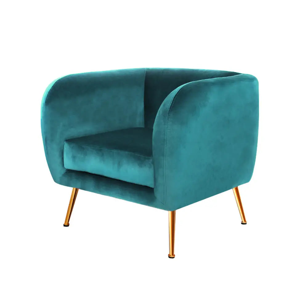 Artiss Armchair Lounge Sofa Arm Chair Accent Chairs Armchairs Couch Velvet Green - Furniture > Living Room