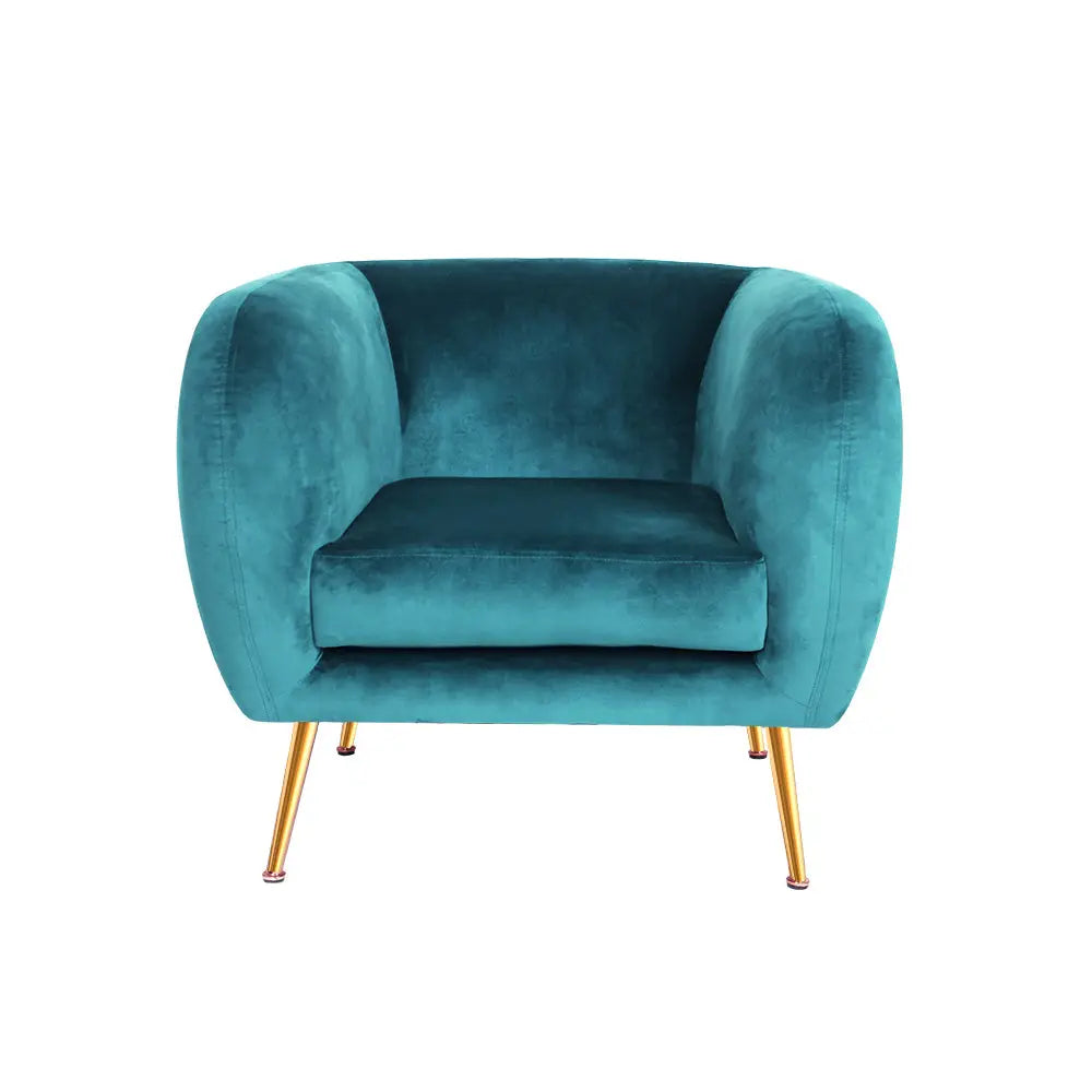 Artiss Armchair Lounge Sofa Arm Chair Accent Chairs Armchairs Couch Velvet Green - Furniture > Living Room