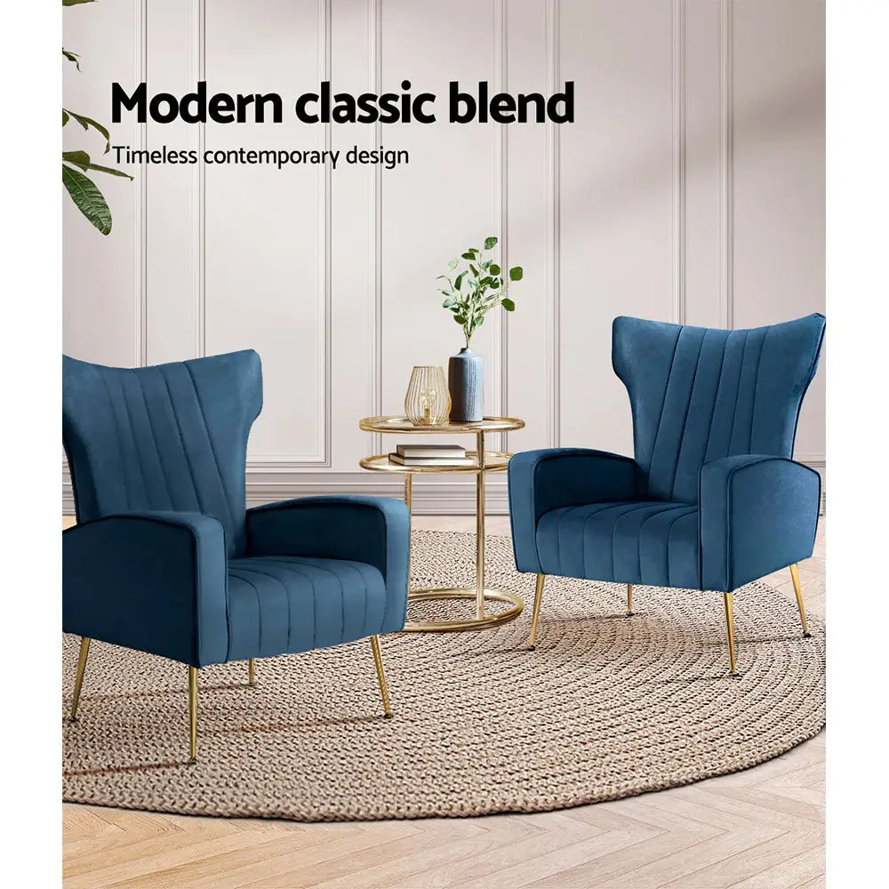 Artiss Armchair Navy Velvet Kate - Furniture > Living Room